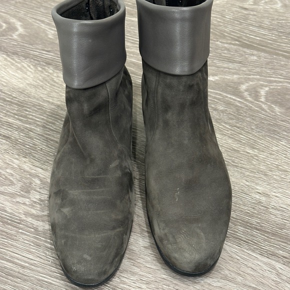 Arche France Calfskin Suede Leather Ankle Boots Taupe Gray Wedge Zip Booties 8.5 - Picture 2 of 9